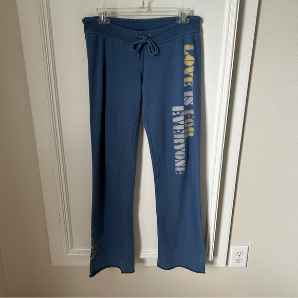 Vintage Y2K Lucky Brand Sweatpants Blue Love Is For Everyone Birds XS Drawstring - Picture 1 of 10